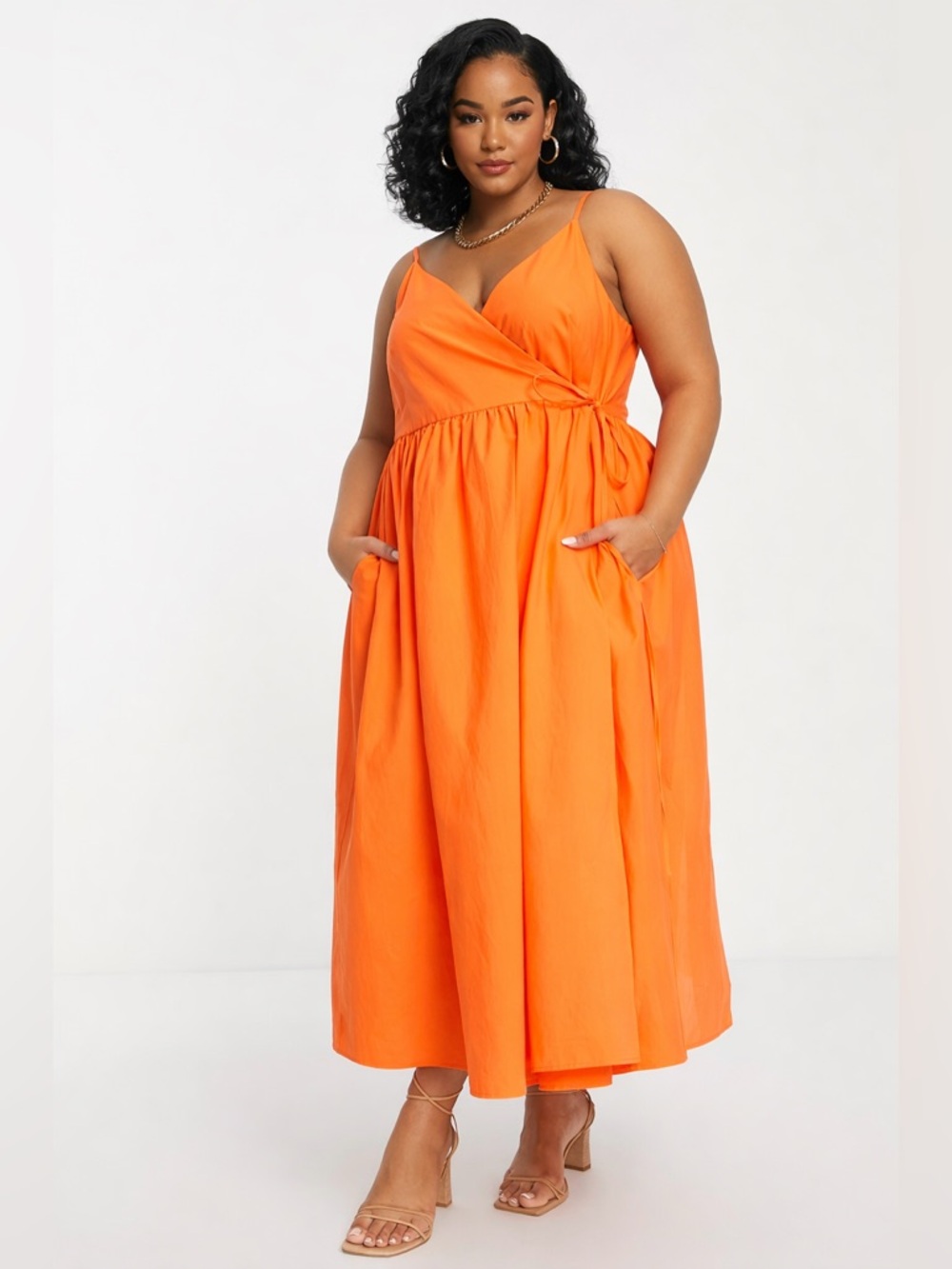 ASOS EDITION Wrap Smock Cami Midi Sundress In Bright Orange Sundress Size 2 - Picture 2 of 12